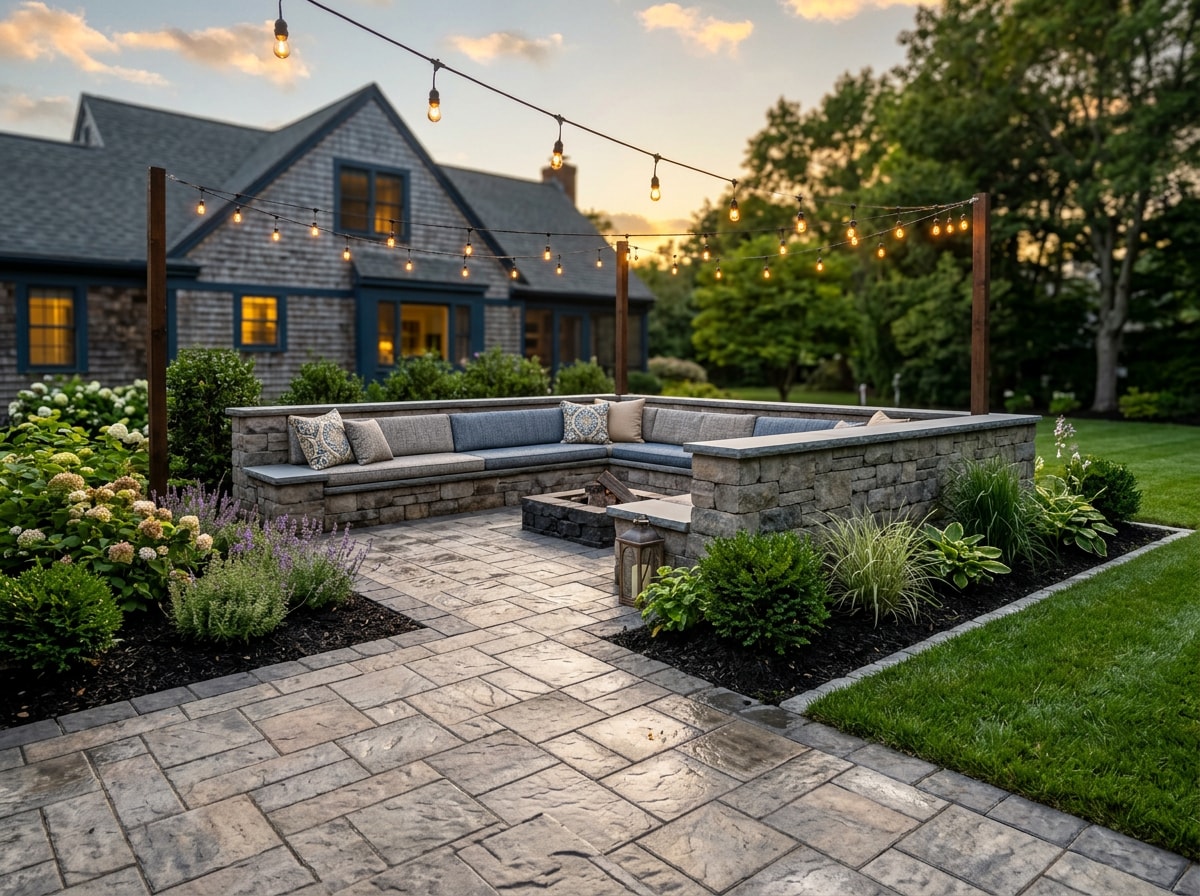 Finished paver patio with seating area boosting backyard curb appeal